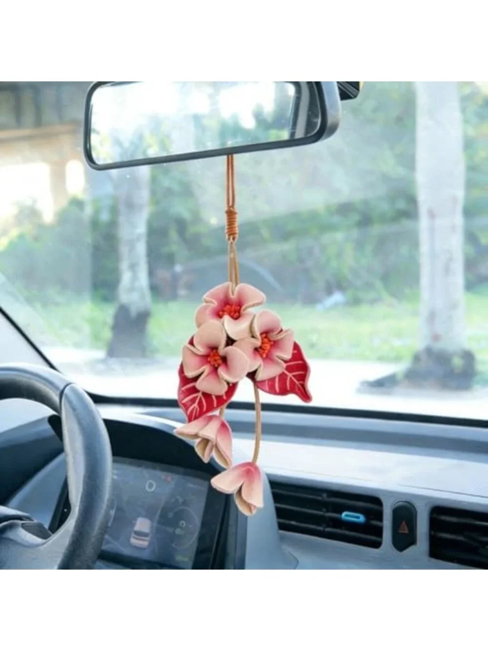 Boho Genuine Leather Flower Keychain | Cute Bag Charm for Handbag & Purse